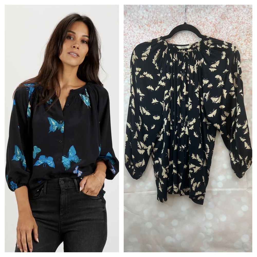 🦄SOLD🦄 Tucker The Classic Blouse in Butterflies, Silk - Picture 12 of 12